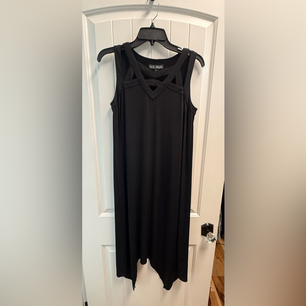 Karin Stevens black sleeveless asymmetrical cut-out dress size small excel cond.